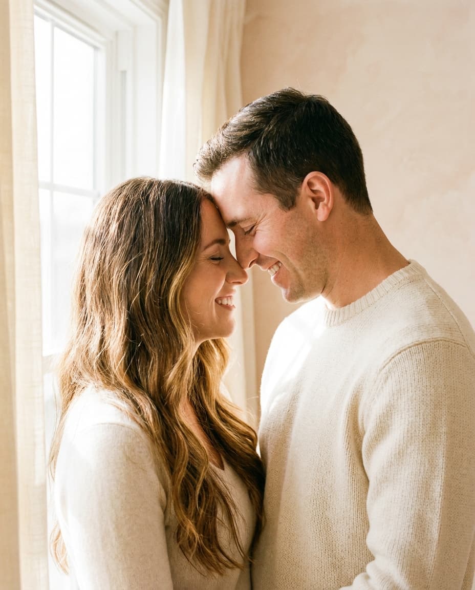 Couple embracing at sunset